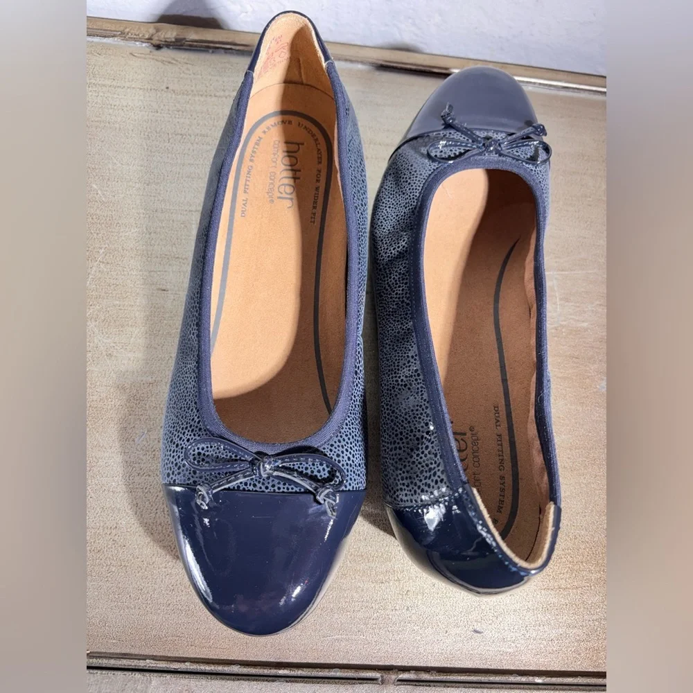Hotter Women's Dark Blue Trinity Ballet Flats with Bow Detail - Picture 4 of 11